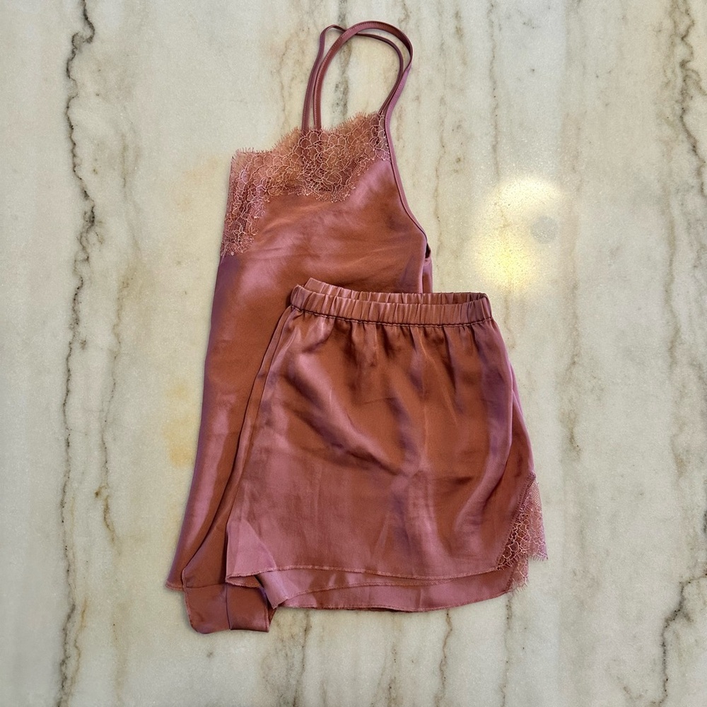 Victoria's Secret Mauve Pink Satin Lace Camisole & Shorts Set